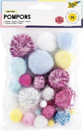 Een folia pompons unicorn grootte assortie koop je bij NiceSupplies.nl