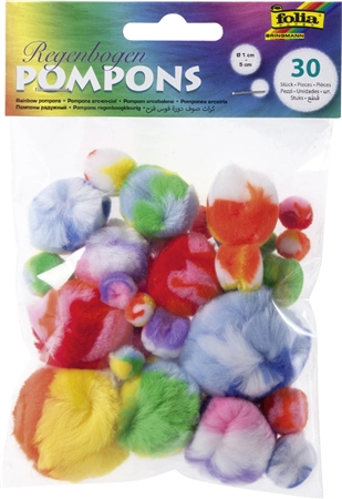 Een folia regenvel-pompons 30 stuks gekleurd assorti koop je bij NiceSupplies.nl