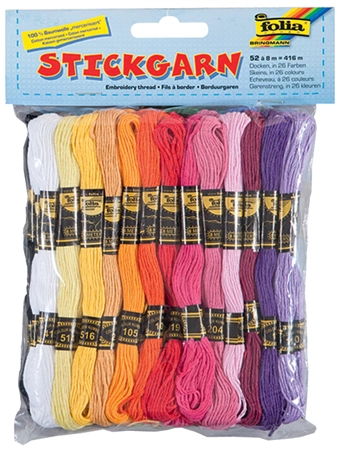 Een folia stickgarn 52 docken 8 m assorti kleuren koop je bij NiceSupplies.nl