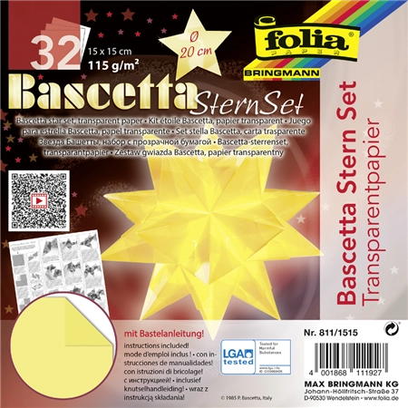 Een folia vouwblaadjes bascetta-sterren 150x150 mm lichtgeel koop je bij NiceSupplies.nl