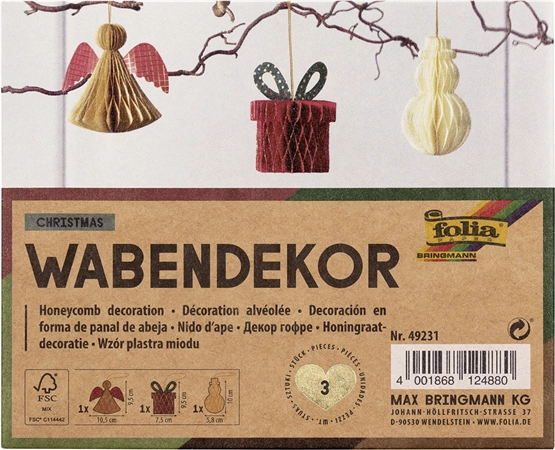 Een folia wabendekor christmas 3 stuks set geschenk & co koop je bij NiceSupplies.nl