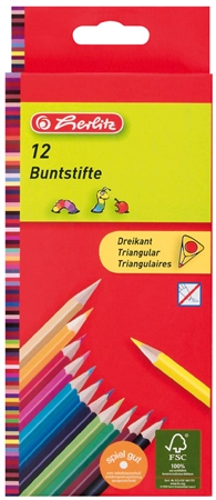 Een herlitz driehoekige kleurpotloden 12 stuks kartonnen etui koop je bij NiceSupplies.nl