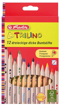 Een herlitz driehoekige kleurpotloden trilino 12 stuks kartonnen etui koop je bij NiceSupplies.nl