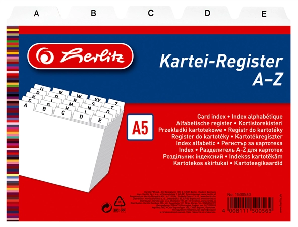 Een herlitz tabkaarten a z pp a6 dwars wit 24-delig koop je bij NiceSupplies.nl