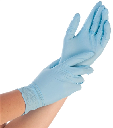 Een hygostar nitril-handschoen control l blauw gepoederd koop je bij NiceSupplies.nl