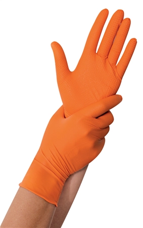 Een hygostar nitril-handschoenen power grip l orange poedervrij koop je bij NiceSupplies.nl