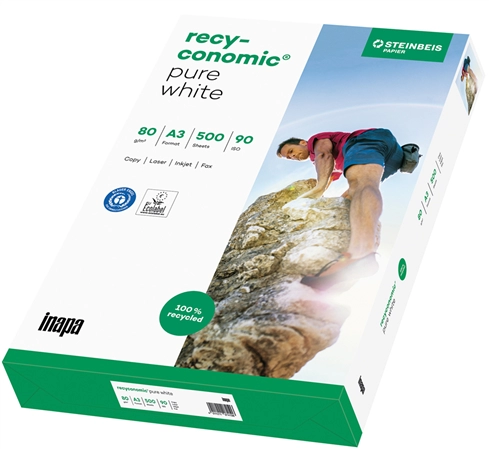 Een inapa kopieerpapier recyconomic pure white a4 koop je bij NiceSupplies.nl