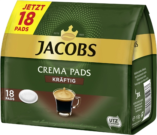 Een jakobs koffiepads crema pads krPftig 18 stuks verpakking koop je bij NiceSupplies.nl