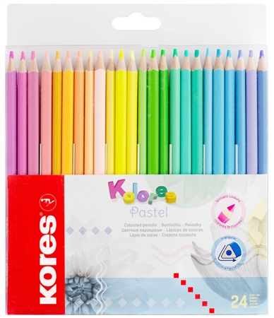 Een kores driehoekige kleurpotlood 'kolores pastel' 24 stuks kartonnen etui koop je bij NiceSupplies.nl