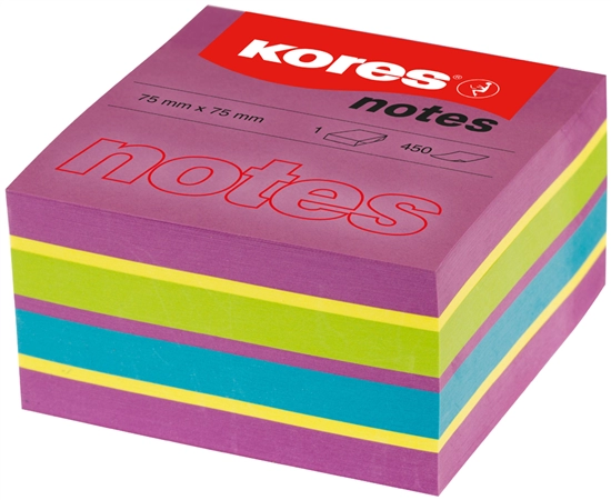 Een kores zelfklevende memoblaadjes blok 75x75mm neonkleur 5-gekleurd koop je bij NiceSupplies.nl