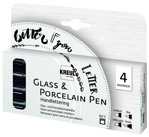 Een kreul glas en porcelein pen handlettering 4 stuks-set koop je bij NiceSupplies.nl