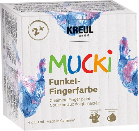 Een kreul glinsterend vingerverf mucki 150 ml 4 stuks-set koop je bij NiceSupplies.nl