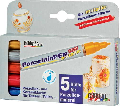 Een kreul porseleinmarker porseleinpen metallic 5 stuks-set koop je bij NiceSupplies.nl