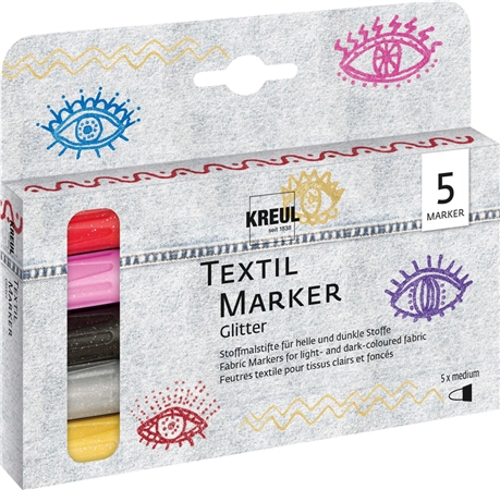 Een kreul textielmarker glitter medium 5 stuks-set koop je bij NiceSupplies.nl