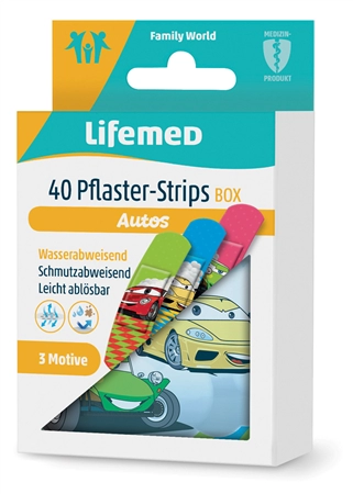 Een lifemed kinder-pleister-strips autos 40 stuks metalen box koop je bij NiceSupplies.nl