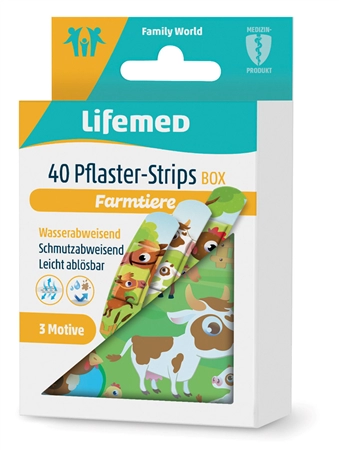 Een lifemed kinder-pleister-strips farmtiere 40 stuks metalen box koop je bij NiceSupplies.nl