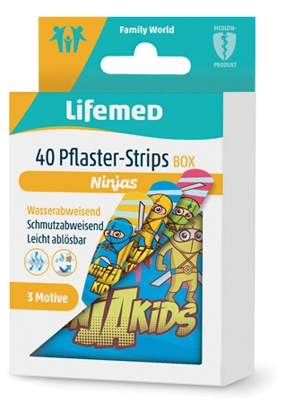 Een lifemed kinder-pleister-strips ninjas 40 stuks metalen box koop je bij NiceSupplies.nl