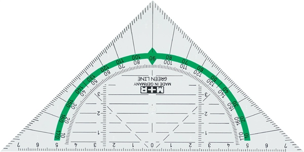 Een m+r geodriehoek 'green line' hypotenusa: 160 mm glashelder koop je bij NiceSupplies.nl