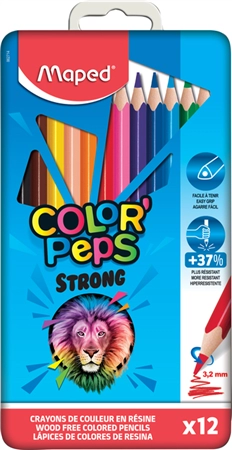 Een maped driehoekige kleurpotlood color'peps strong 12 stuks metalen doos koop je bij NiceSupplies.nl