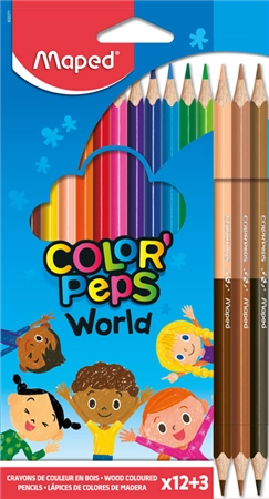 Een maped driehoekige viltstift color'peps world 12+3 kartonnen etui koop je bij NiceSupplies.nl