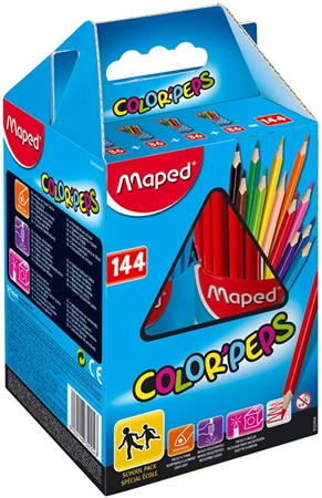 Een maped kleurpotlood colorpeps driehoekig 144 stuks schoolpakket koop je bij NiceSupplies.nl