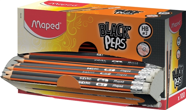 Een maped potlood blakpeps met gum 100 stuks displaybox koop je bij NiceSupplies.nl