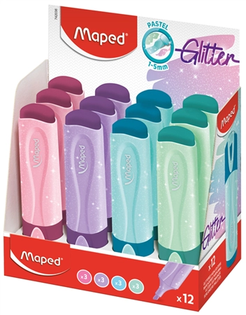 Een maped tekstmarker fluo'peps glitter pastel 12 stuks display koop je bij NiceSupplies.nl