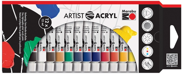 Een marabu acrylverf-set artist acryl 12x12 ml koop je bij NiceSupplies.nl