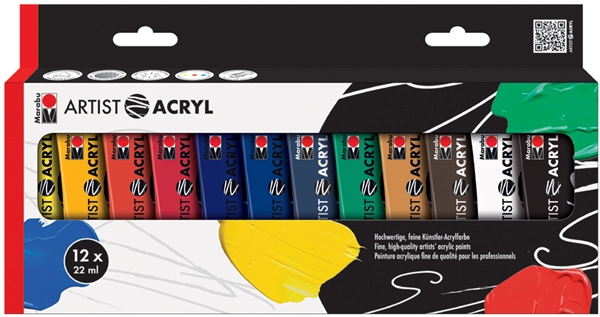 Een marabu acrylverf-set artist acryl 12x22 ml koop je bij NiceSupplies.nl