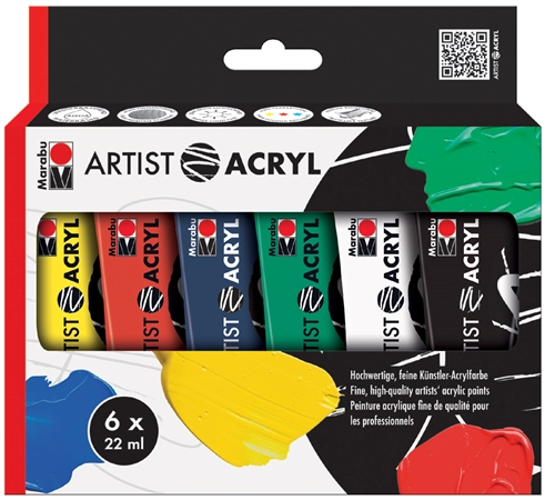 Een marabu acrylverf-set artist acryl 6x22 ml koop je bij NiceSupplies.nl