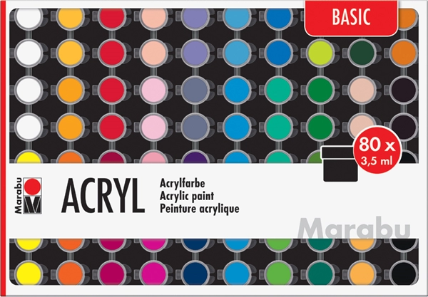 Een marabu acrylverf-set basic 80x3,5 ml koop je bij NiceSupplies.nl