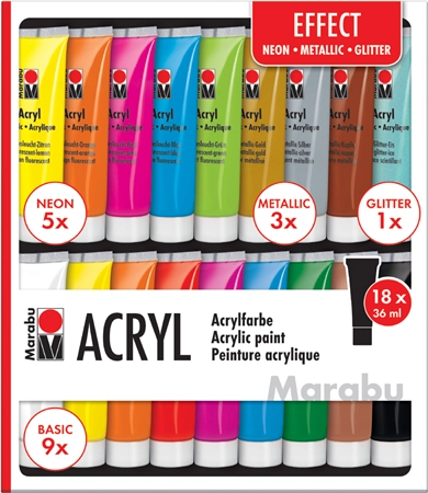 Een marabu acrylverf-set effect 18x36 ml koop je bij NiceSupplies.nl