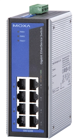 Een moxa unmanaged industrial gigabit ethernet swit ch 8 poort koop je bij NiceSupplies.nl