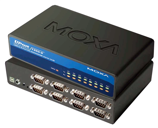 Een moxa usb 20 op rs-232 hub 8-vak desktop met voeding koop je bij NiceSupplies.nl