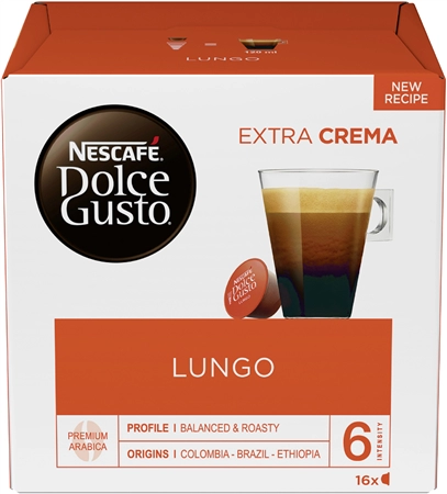 Een nescafe dolce gusto koffie capsule lungo 'extra crema' koop je bij NiceSupplies.nl