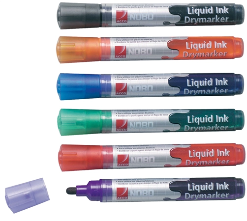 Een nobo liquid ink whiteboard-marker ronde punt 6 stuks set koop je bij NiceSupplies.nl