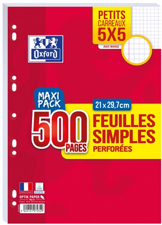 Een oxford vel simples perforatie a4 ruitjesé 5x5 koop je bij NiceSupplies.nl