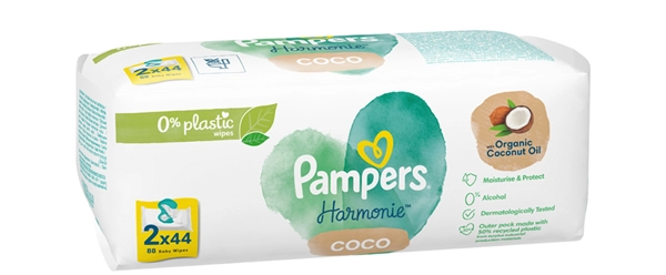 Een pampers vochtige doekjes harmonie coconut 1x44 stuks koop je bij NiceSupplies.nl