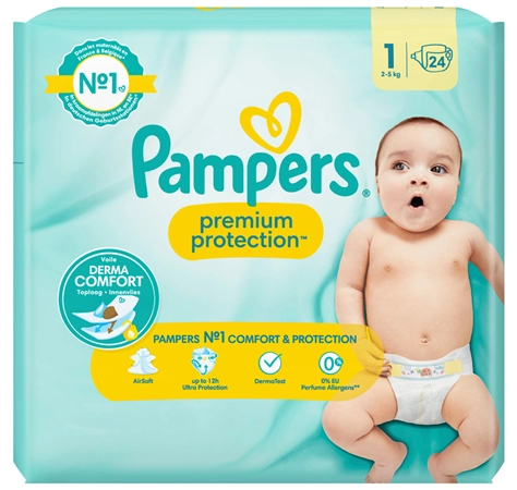 Een pampers windeln premium protection new baby maat 1 newborn koop je bij NiceSupplies.nl