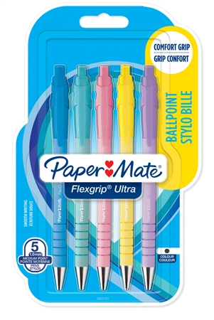 Een papermate balpen met drukknop flexgrip ultra pastel 5 stuks koop je bij NiceSupplies.nl