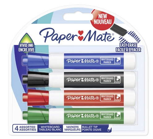 Een papermate whiteboard-marker ronde punt 4 stuks blister koop je bij NiceSupplies.nl