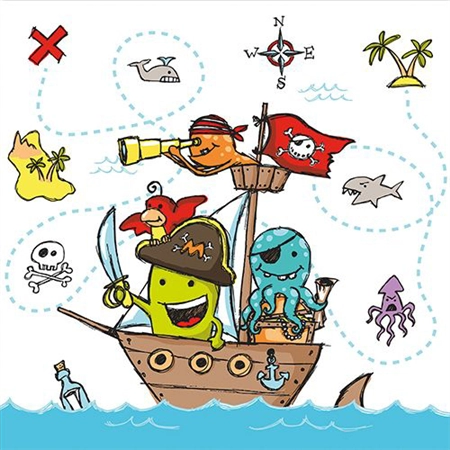 Een papstar servetten met motief 'pirate crew' 330x330 mm koop je bij NiceSupplies.nl