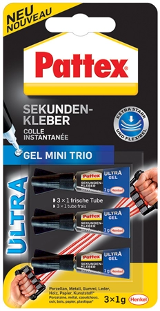 Een pattex secondelijm ultra gel mini trio 3 tuben 1gr koop je bij NiceSupplies.nl