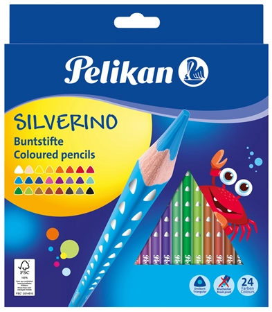 Een pelikan driehoekig-kleurpotlood silverino d?nn 12 stuks kartonnen etui koop je bij NiceSupplies.nl