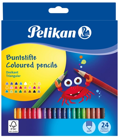 Een pelikan driehoekige kleurpotloden dun 24 stuks kartonnen etui koop je bij NiceSupplies.nl