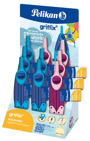 Een pelikan griffix schoolzirkel blauw/sweet berry displaydoos koop je bij NiceSupplies.nl