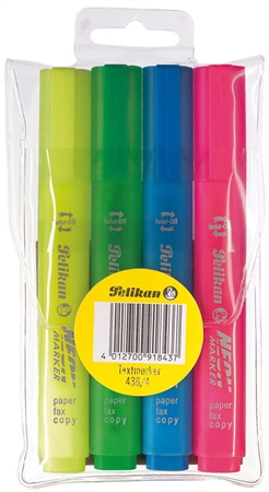 Een pelikan markeerstift 438 neon 4 stuks etui koop je bij NiceSupplies.nl