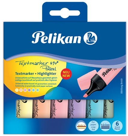 Een pelikan tekstmarker 490 pastel 6 stuks etui gekleurd assorti koop je bij NiceSupplies.nl