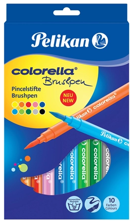 Een pelikan viltstift colorella brushpen 10 stuks kartonnen etui koop je bij NiceSupplies.nl