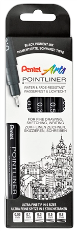 Een pentelarts permanent fineliner pointliner zwart 5 stuks set koop je bij NiceSupplies.nl